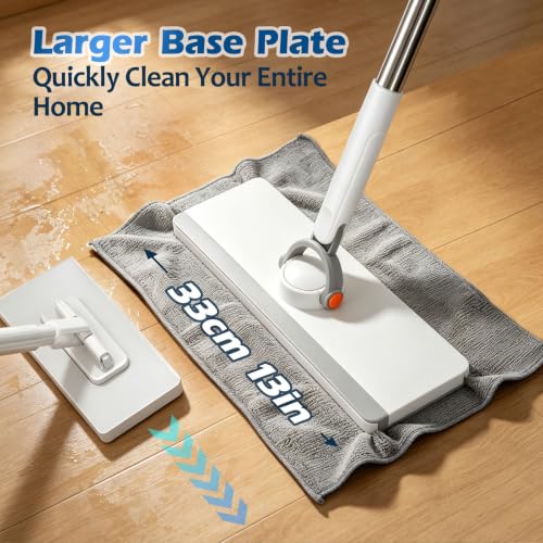 Masthome Hands Free Snap Grip Clamp Flat Mop. Includes 2 Microfiber Cloths - color: Large White Orange