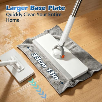 Masthome Hands Free Snap Grip Clamp Flat Mop. Includes 2 Microfiber Cloths - color: Large White Orange
