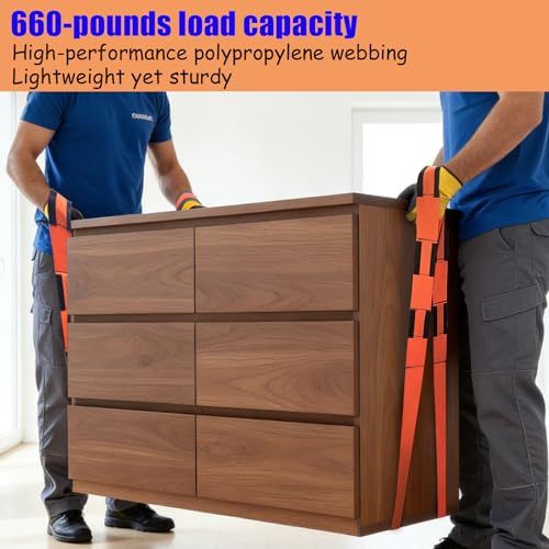 2-Pack Heavy Duty Furniture Moving Straps, 660LBS Adjustable PP Lifting Bands, Ergonomic Portable Carrying Belts for Furniture, Appliances, Heavy Boxes, Home Garage Office Moving