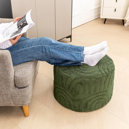 Asuprui Boucle Pouf Ottoman Foot Rest, Deep Green, 20x20x14 Inches - color: Deep Green, size: 20"D x 20"W x 14"H