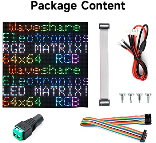 waveshare RGB Full Color LED Matrix Panel 64x64, 4096 RGB LEDs, 2mm Pitch, Adjustable Brightness, Display Text, Colorful Image, Animation,Compatible with Raspberry Pi/Raspberry Pi Pico / ESP32 - color: 64x64-2 M M Pitch