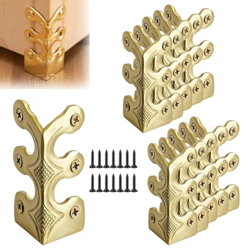 10 pcs Solid Brass Baseboard Corner Protectors, Skirting Board Corner Protectors, Vintage Metal Corner Protector Table Corner Edge Cover Safety Bracket with Screws (10, Gold) - color: Gold