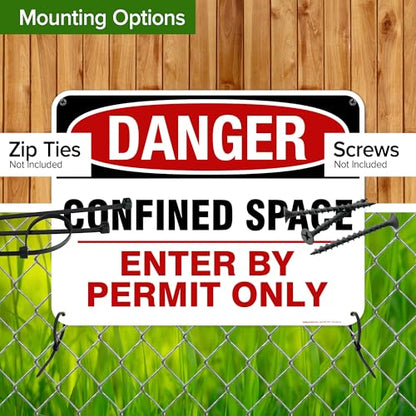 Danger Confined Space Enter By Permit Only Sign, 18x24 Inches, 55 mil thick - size: 18x24 - Polyethylene