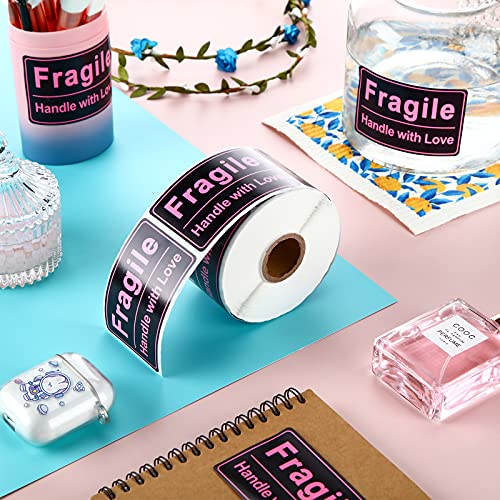 Outus 500 Pcs 2x3 Pink Fragile Sticker for Shipping Handle with Love Label - size: 2 x 3 inch