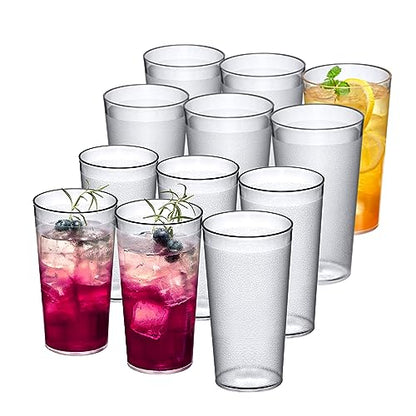 Amazing Abby - Cafely - 16-Ounce and 24-Ounce Plastic Tumblers (Set of 12), Plastic Drinking Glasses, Restaurant-Style Cups, Stackable, BPA-Free, Shatter-Proof, Dishwasher-Safe, Clear - style: All-Clear, 16 oz + 24 oz