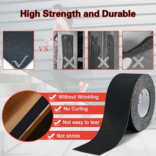S&X Anti Slip Tape 3in x 60ft Grip Tape for Stairs & Floors, Black - size: 3 inches x 60 feet