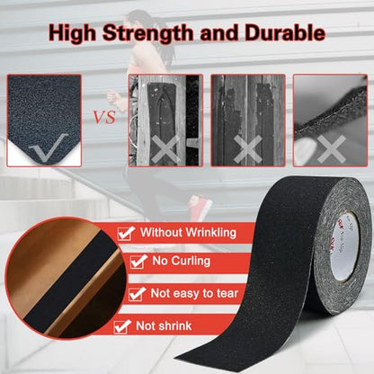 S&X Anti Slip Tape 3in x 60ft Grip Tape for Stairs & Floors, Black - size: 3 inches x 60 feet