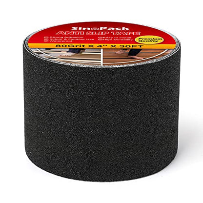 Anti Slip Tape Black 4Inch x 30FT Non Skid Tape, Best Grip Non Slip Strips Tape High Traction Friction Abrasive Adhesive for Stairs Step - color: Black