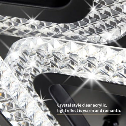 41.3in Modern Ceiling Light Fixture,Crystal Led Ceiling Lights for Living Room Light Fixture,White 8 Square Crystal Frame Dimmable with Remote Controller - color: Black, size: L41xW33in,8Light