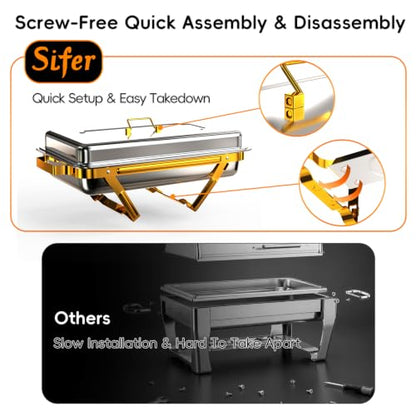 Sifer 11Qt Chafing Dishes for Buffet, No Any Screws, 4 Pack, Gold - color: Gold