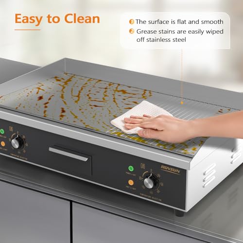 ROVSUN 30" Electric Griddle, Electric Countertop with Half Flat Top Griddle, 3000W Grill Stainless Steel with Adjustable Temperature Control 122°F-572°F for Commercial Home Restaurant, Plug - size: 30"