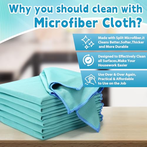 Maxcheck 24 Pack Microfiber Glass Cleaning Cloths, 16" x 16", Green - color: Green
