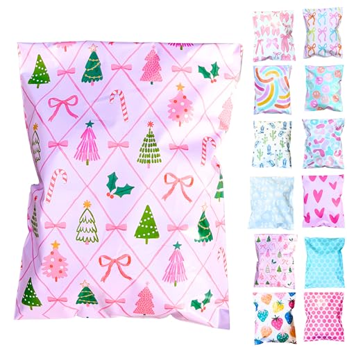 10x13 Colorful and Stylish 100 Pack Poly Mailer Bags with Unique Designs | Waterproof, Tear-Resistant, Durable Shipping Bags Ideal for Gifts, Small Businesses & Secure Packaging | Coquette Christmas - color: Coquette Christmas, size: 10x13 (100 Pack)