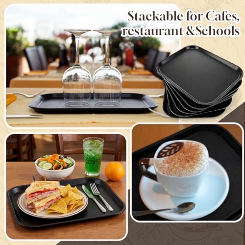 6 Pack 12x16 Inch Large Fast Food Trays Bulk Giant Heavy Duty Reinforced Plastic Serving Trays with Raised Edges Non-Slip Surface Stackable Commercial Grade for Restaurants Bars Cafeterias - size: 12x16 Inch