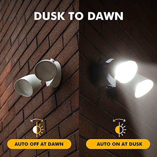 LUTEC 6222W-D2D 3500 Lumen 32 Watt Dusk to Dawn Dual-Head Flood Light Outdoor Waterproof Exterior Security Wall Light, Full Metal Design Floodlight for Patio, Garden, Yard-White (Pack of 2) - color: White-dusk to Dawn, size: Dual-Head (Pack of 2)
