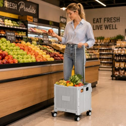 Foldable Shopping Cart with Wheels: Gray Rolling Utility Crate - color: Gray