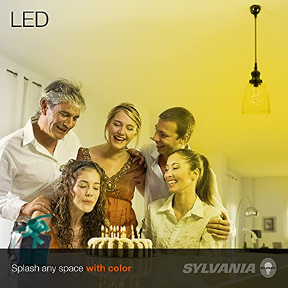 Sylvania LED Yellow Glass Filament A19 Light Bulb, Dimmable, Efficient 4.5W, E26 Medium Base, 2 Pack - color: Yellow, size: 2 Count