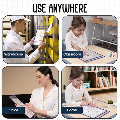 Essex Wares - 6 Pack, Blue Dry Erase Pockets, 10" Wide x 13.5" Tall - color: Blue