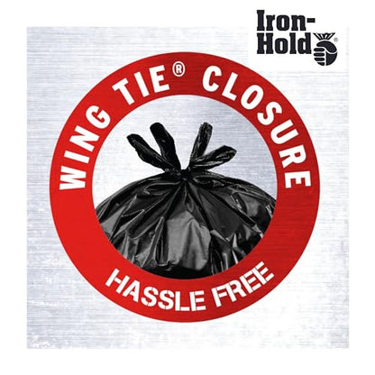 Contractor Trash Bags - Wing Tie Closure, 3 MIL Thick, Gusseted Bottom, Black - Heavy Duty Industrial Strength Garbage Bags (Pack of 72) - size: 1 Count (Pack of 72)