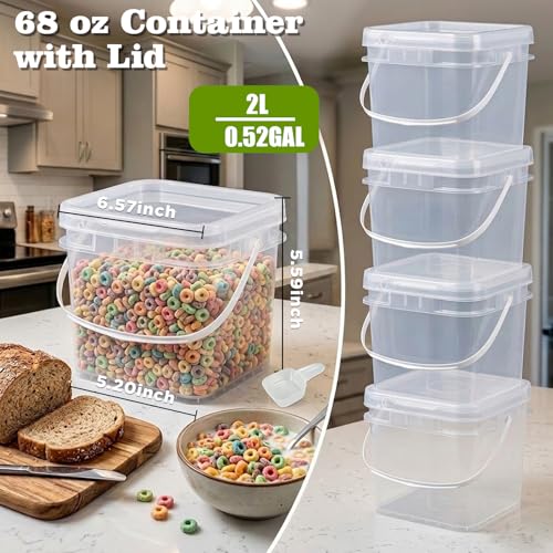 DEMORA 68oz Food Grade Square Plastic Bucket with Lid, Clear Airtight Storage Container, Reusable Pail for Kitchen Food Water Ice Cream Household Use (Transparent, 6Pcs) - color: Transparent