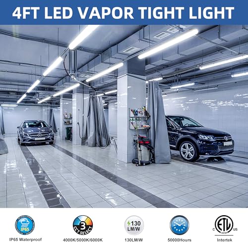 hykolity 4FT LED Vapor Tight Light, 40/50/60W Vapor Light Fixture, 130LM/W