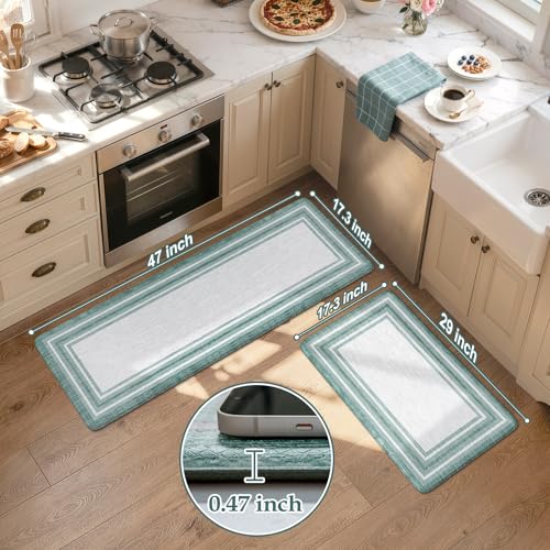 KIMODE Anti Fatigue Kitchen Mats, Green Farmhouse Kitchen Rugs Non Slip - color: Green, size: 17.3" x 47 "+ 17.3" x 29 "--0.47 inches