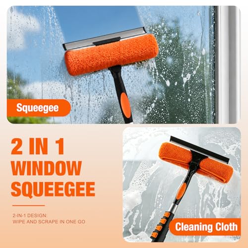 LAANPOLE 26FT Window Squeegee with Extension Pole, 2-in-1 Squeegee for Window Cleaning, Professional Cleaning Kit for Home with 20FT Telescoping Pole for Outdoor Indoor Use - size: 20FT