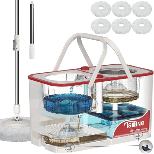 RinseWise Large Gen 1 Mop Bucket Set, Clean/Dirty Water Separation, Red - size: Large Gen 1- White/Red+6 Mop Heads