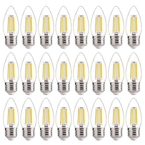 FLSNT 60W Equivalent LED Chandelier Light Bulbs, Dimmable LED B11 E26 Candelabra Base Bulbs, 3500K Natural White, 550LM, 24 Pack UL,CA65 Listed. - color: 60w Natural White, size: 24 Count (Pack of 1)