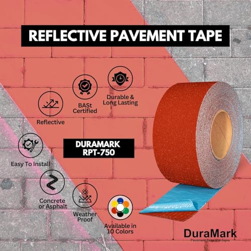 DuraMark RPT-750 Reflective Pavement Marking Tape, Red, 3 in x 18 ft Roll - color: Red, size: 3 Inch x 18 Ft