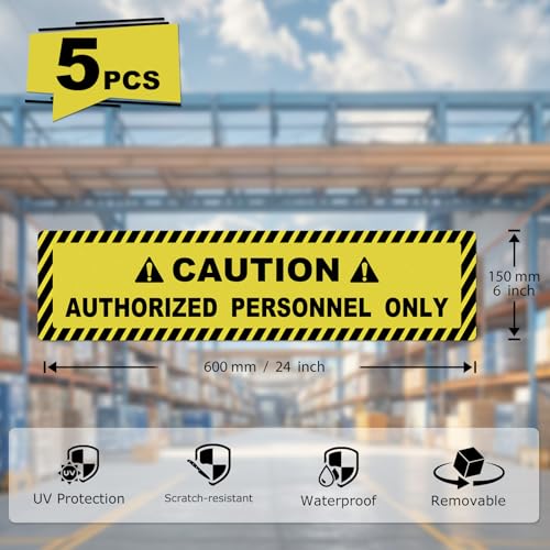 5 Pack Caution Authorized Personnel Only Floor Stickers 24 × 6 Inch