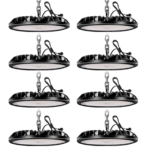 8 Pack 100 W UFO LED High Bay Light, 10000LM, Bright LED Shop Light with 4ft 110V Plug Cable, 6000K Bay Lighting IP65 Waterproof for Barn/Garage/Commercial Warehouse/Wet Location - color: 8 Pack, size: 100W