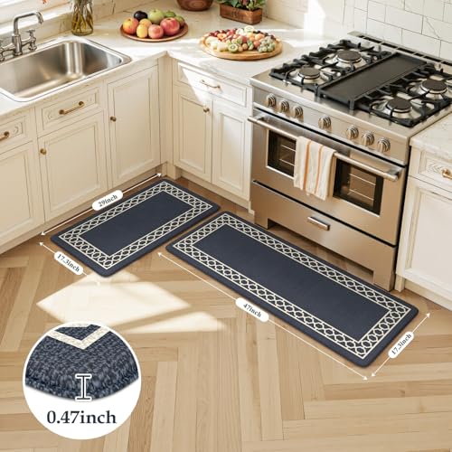 LEEVAN Anti Fatigue Kitchen Mats for Floor, Cushioned Kitchen Mat Set 2PCS - color: Navy Blue, size: 17.3"x29"+17.3"x47"-0.47inch