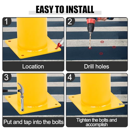 Safety Bollard, 48 Inch Height Yellow Steel Bollard Post, 4.5 Inch Diameter Pipe Safety Post, Durable Steel Safety Bollard Fits for Traffic Sensitive Area - size: 48x4.5