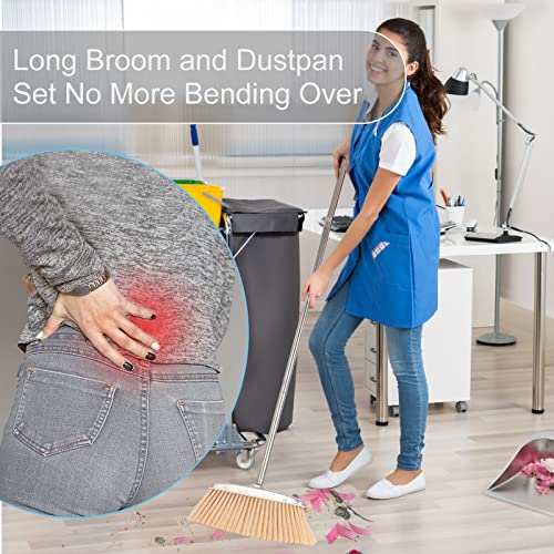 Broom and Dustpan Set for Home, Stainless Steel Broom and Dustpan Set with Long Handle, Heavy Duty Dustpan Broom Set Standing Dust Pan Kitchen and Home Indoor Outdoor Broom - color: Silver Broom and Dustpan Set