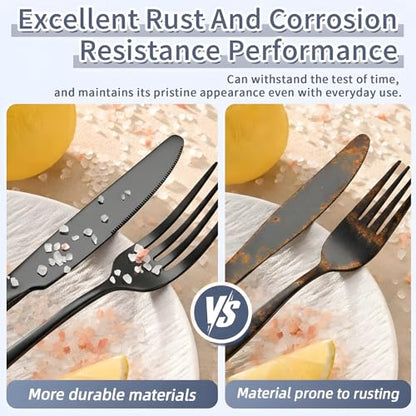 20-Piece Black Silverware Set, Stainless Steel Flatware Set Service for 4 - color: Black, size: 20-Piece