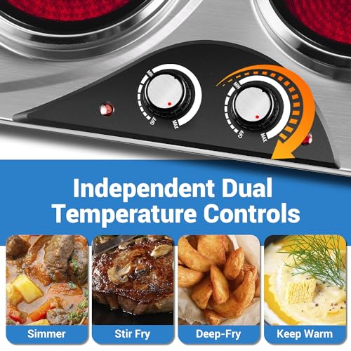 Hot Plate, CUSIMAX Electric Double Burner Countertop Ceramic Infrared Stove - color: Silver