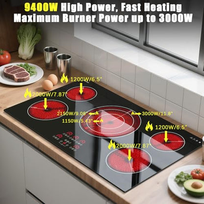 Karinear Electric Cooktop 36 Inch, Upgrade 5 Burners Electric Stove Top - color: 36 inch 5 burners