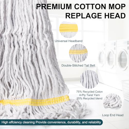Commercial Industrial Mop,59" Handle,3 Extra Large White Replacement Heads - size: Black Metal Handle + 3 White Heads