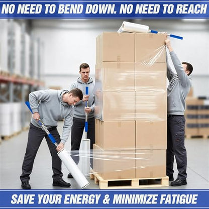 Long Handle Pallet Stretch Wrap Dispenser, Stretch Wrap Dispenser for Film Width 12-20 inch, Rolls 1.5" to 3" Diamater, Stretch Wrap with Handles for Warehouse, Logistics, Factory Shipping & Packaging