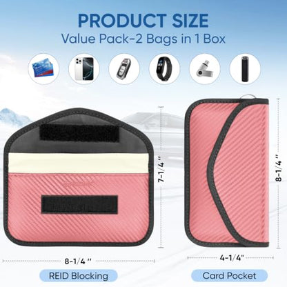 TICONN 2PK Faraday Bag for Car Key Fob, Anti-Theft NFC RFID Blocking Pouch - color: Pink, size: Large