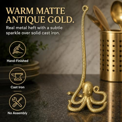 WallCharmers Gold Octopus Paper Towel Holder & Metal Toilet Paper Stand - color: Gold Octopus