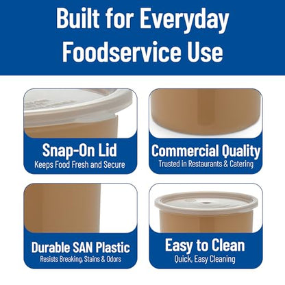 Carlisle FoodService Products Classic Round Storage Container Crock with Lid for Kitchen, Restaurants, Home, Plastic, 2.7 Quarts, Beige