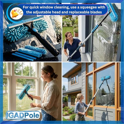 IGADPole 17 FT Water-Fed Washing Kit with Soap-Dispenser, Brush, 10″ Squeegee & Cobweb Duster for Windows, Gutters, Solar Panels & Exterior Walls - size: 17 ft Pole