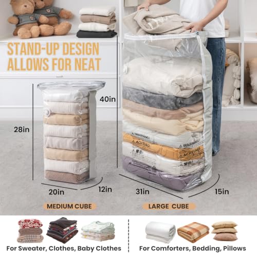 TAILI 6 Pack Cube Vacuum Storage Bags, Combo(3 Jumbo+3 Medium), Cream - color: Cream, size: 6 Combo