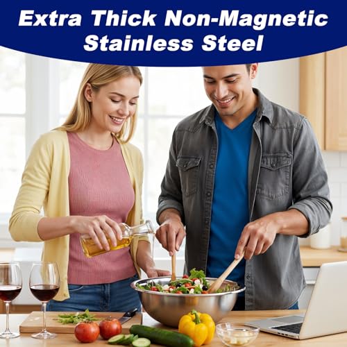 4 Packs Large Stainless Steel Mixing Bowl, 8 Quart Metal Mixing Bowls Prep Bowls,Extra Large Basin Salad Basin Deeper Edge Dishwasher Safe Mirror Finish for Home and Commercial | 13 Inch