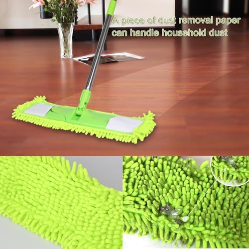 Dust Mop for Hardwood Floors,Wet Dry Flat Mop，2 Pads,Long Handle,Green - color: Green