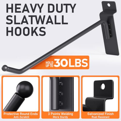 INCLY 60 Pack Slatwall Hooks, 4/6/8 Inch Slat Wall Hanging Hook and Hanger - size: 4/6/8 Inches