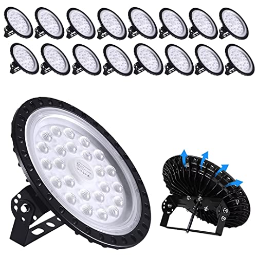 UFO LED High Bay Light 100W 16 Pack, 10000LM 6500K Daylight White Super Bright High Bay LED Light, IP65 Waterproof, Commercial Warehouse Lighting for Workshop Factory Barn Shop Garage Lighting Fixture - color: 100W 16 Pack