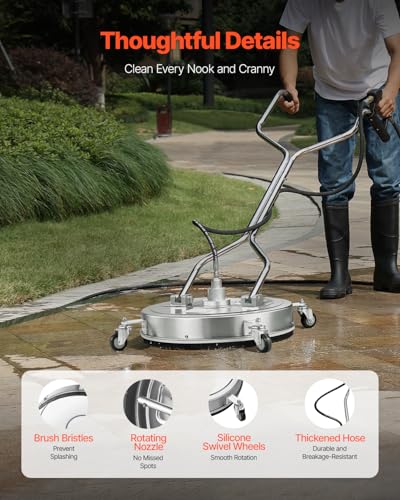 VEVOR 22" Pressure Washer Surface Cleaner, Stainless Steel Pressure Washer Attachments with 4 Wheels, 4500 Max PSI, 3/8 Quick Connector, 2 Spray Nozzles, Dual Handle, for Concrete, Patio, Sidewalk - size: 22 Inch w/ Handle & Wheels